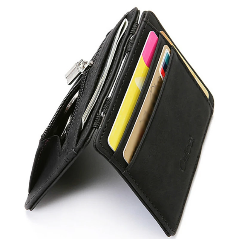 

Ultra Thin 2020 New Men Male PU Leather Mini Small Magic Wallets Zipper Coin Purse Pouch Plastic Credit Bank Card Case Holder
