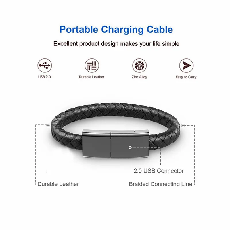 Спортивный браслет USB C Micro 8-контактный кабель для зарядки телефона и быстрой iPhone