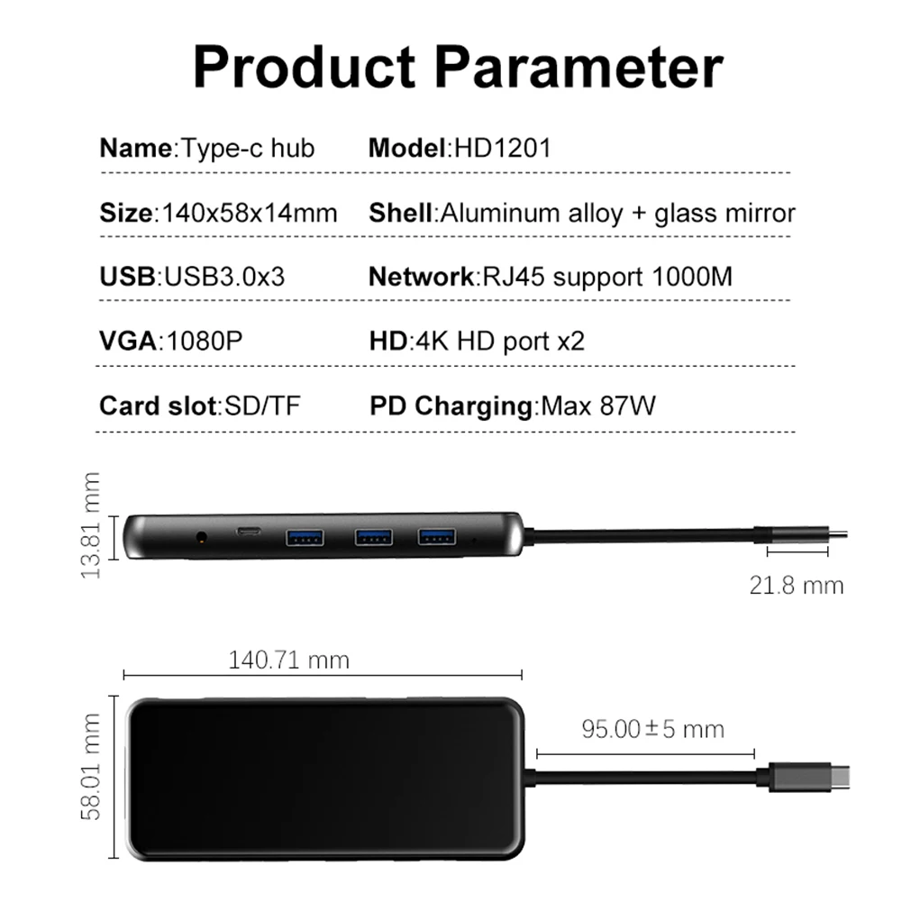 

USB 3.1 Type C hub multi-port adapter USB 3.0 USB C 3.5mm RJ45 PD memory card adapter type C to HDMI*2+RJ45+PD charging dock