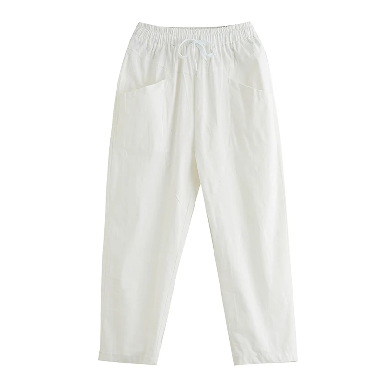 

Cotton Linen Harem Pants Women's Summer 2020 New Artistic Large Size Elastic Waistband Lace-up Casual Pants Loose Slimming