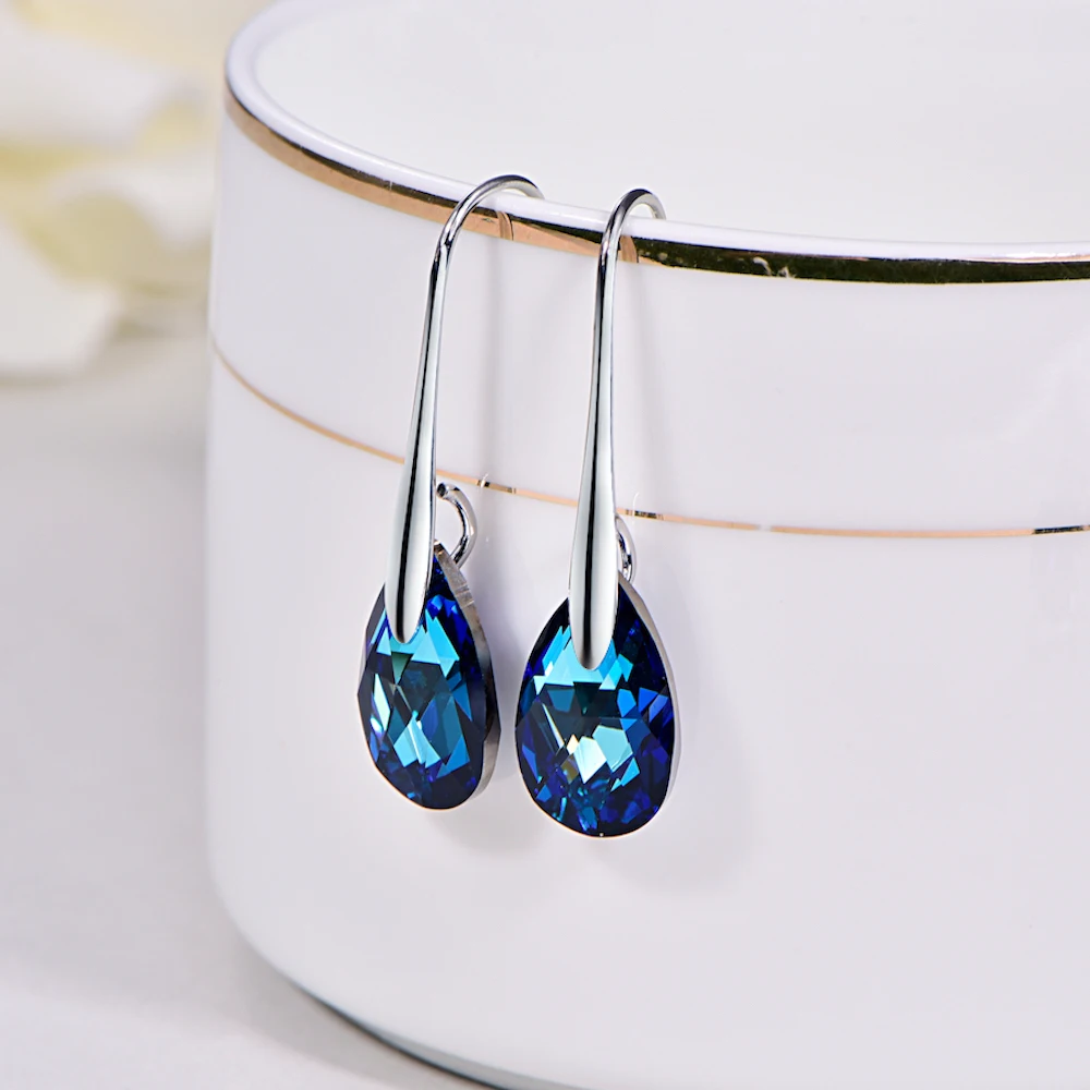 Серьги-капли с кристаллами Swarovski для женщин, новая мода, Золотой пирсинг, висячие серьги, свадебные украшения, подарок для девушек