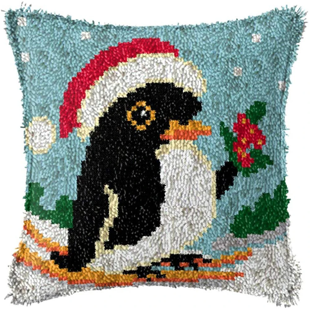 

Latch hook pillow kit Crafts for adults Pillow embroidery with Pre-Printed Pattern Penguin Cross stitch kits Cushions crafts