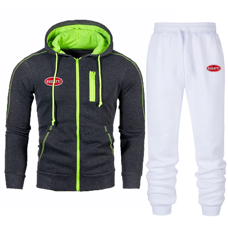 

Winter Men's Clothing Men Sets BUGATTI car Printing Hoodie Set Fleece Zipper Sweatshirt Casual Sport Sweatpants Mens Tracksuits