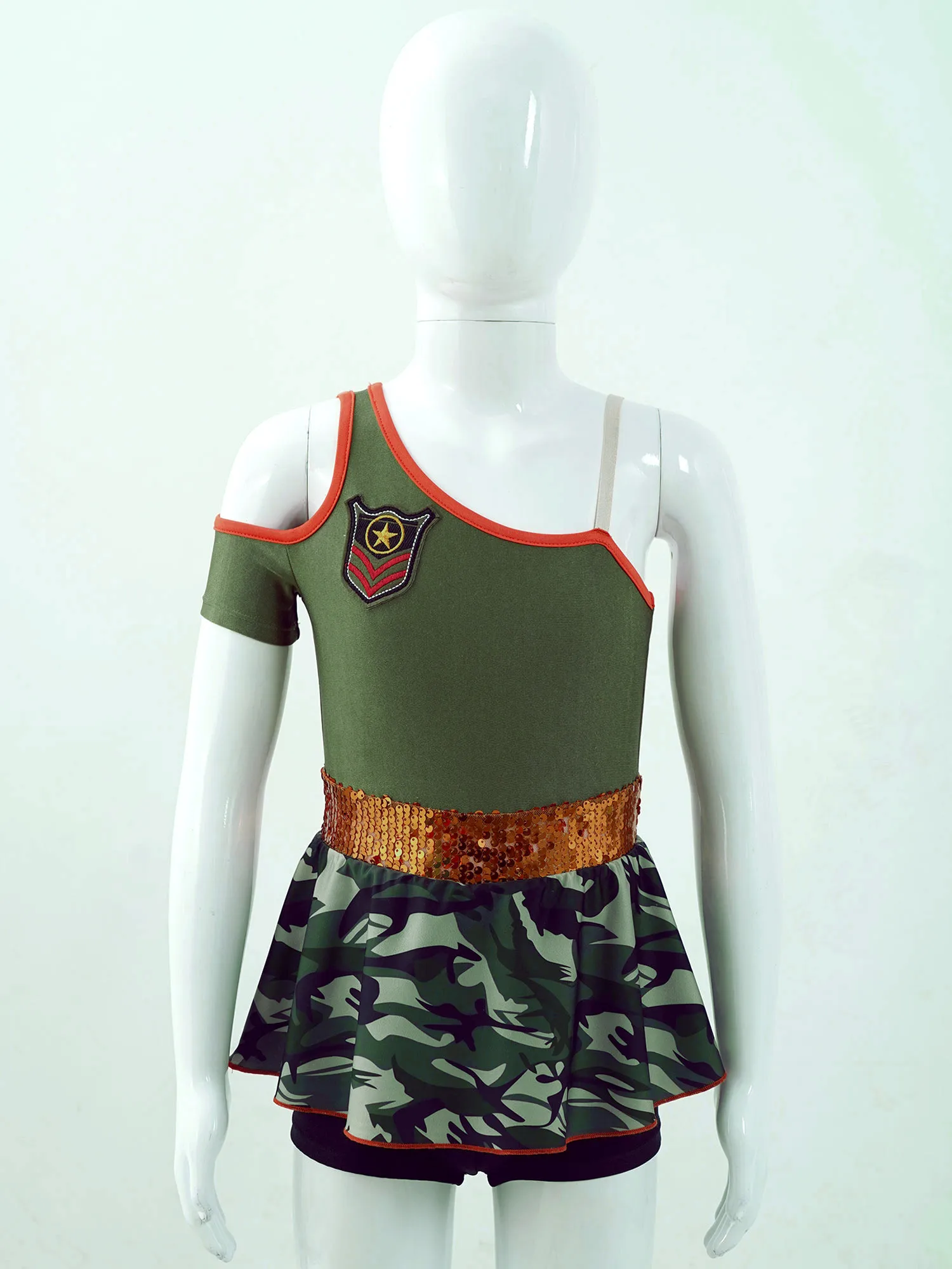 Disfraz de Halloween para ni&ntilde;os y ni&ntilde;as, Mono corto con lentejuelas y estampado de camuflaje para baile y fiesta-2