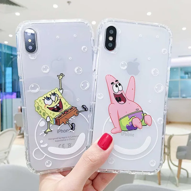 Милый мультяшный Квадратные Штаны Губка Боб Чехол для телефона iPhone X XR XS Max 6 6s 7 8 plus