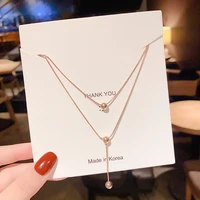 new simple and stylish double layer 18k gold plated transfer bead titanium steel necklace female temperament wild clavicle chain
