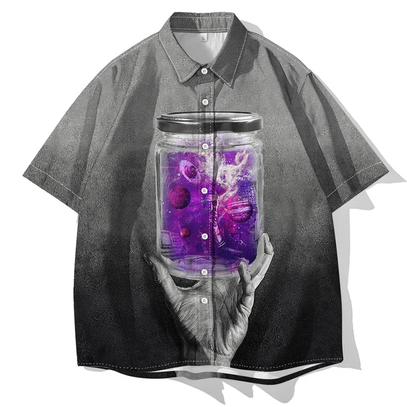 

Items 3D Digital Printing Men Fashion Casual Loose Shirt Personality Big Size 5XL 6XL Button Short Sleeve T-Shirt Street Clothes
