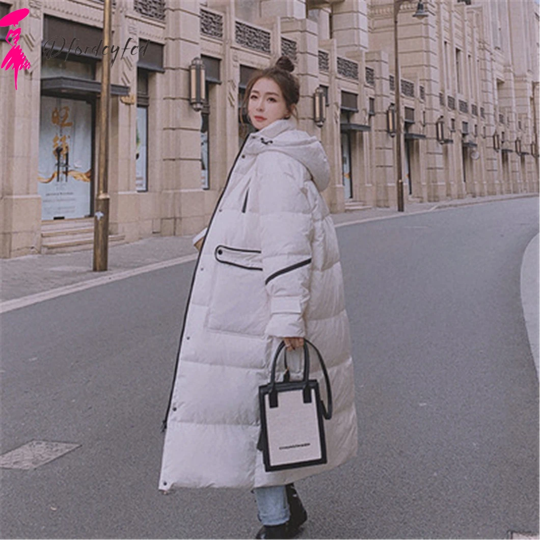 

2021 New Autumn Winter Parkas Women Clothes High Quality White Down Jacket Cotton Coat Mid-Length Casual Thick Coat Z646