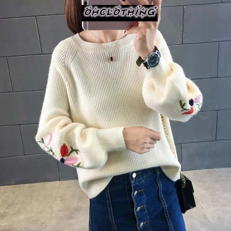 

Pullover Blusas De Inverno Feminina Ohclothing Sweater Female Students Head Loose Jackets New Winter Flower Bubble Sleeve Dress