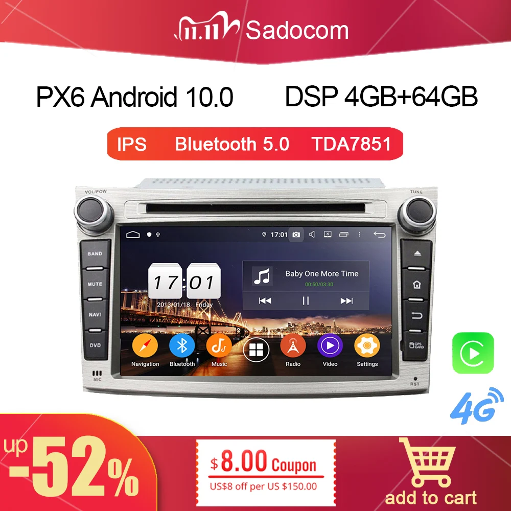 Автомобильный DVD-плеер PX6 DSP 2 din Android 10 0 4 Гб ОЗУ 8 ядер для Subaru Legacy outback 2009 2010 2011 2012