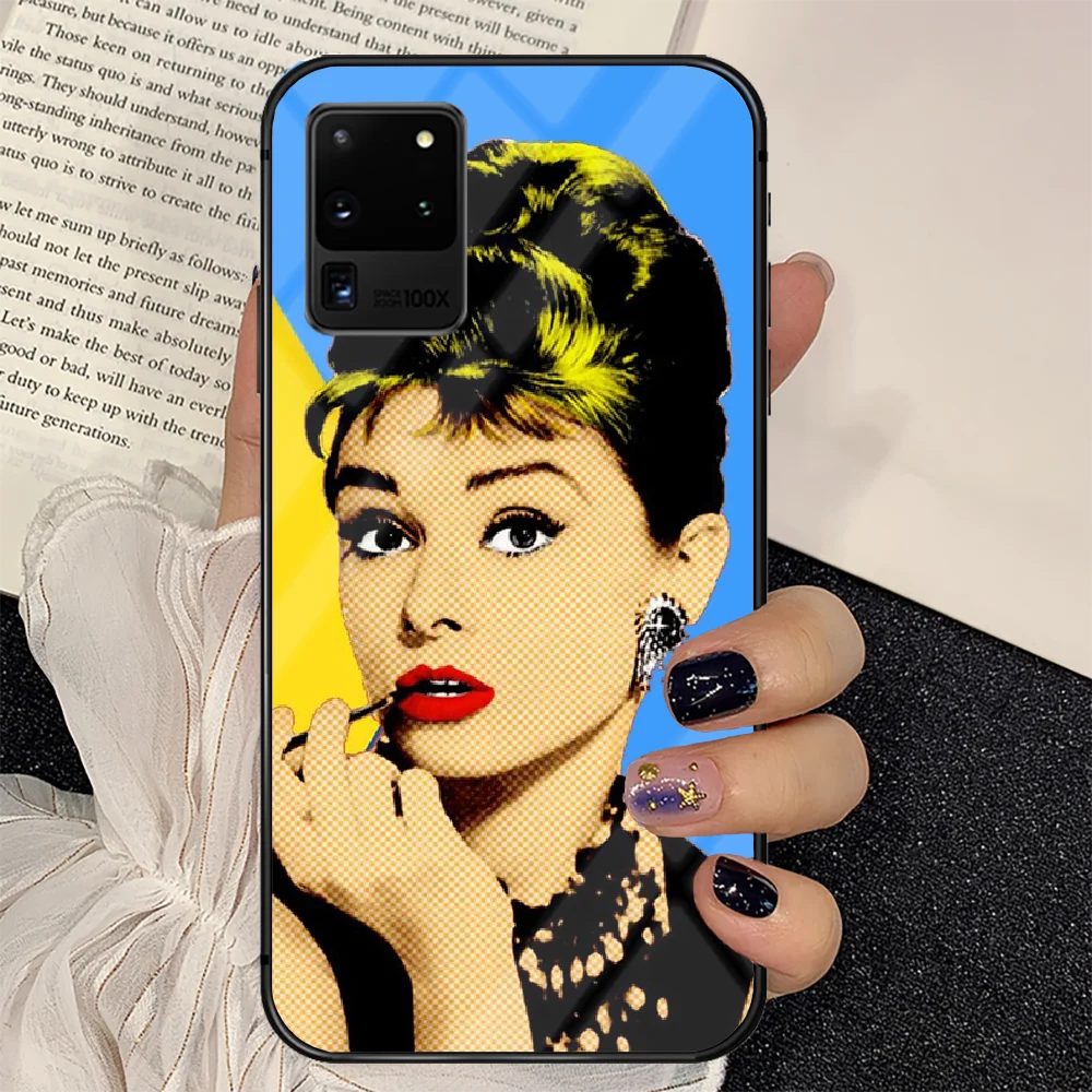 

Audrey Hepburn Fashion Phone Tempered Glass Case Cover For Samsung Galaxy S Note 5 6 9 10 10E 20 21 FE Plus Uitra Hot Black Etui