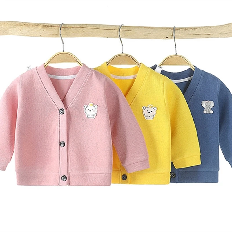 

Children's Sweaters Boy Girls Autumn Winter Knitted Cardigan Kids V-neck Knitwear Tops Long Sleeve Solid Baby Clothes 0-5 Years