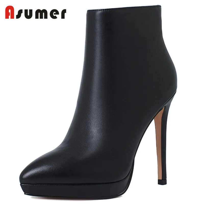 

Asumer 2022 Plus Size 41 Sexy Super High Heels Platform Shoes Women Ankle Boots Pointed Toe Zip Winter Party Shoes Ladies