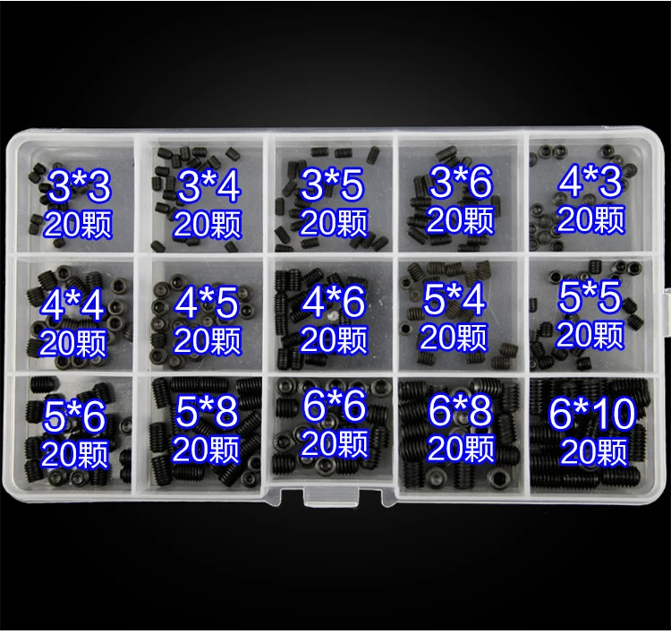 

free shipping one set 300pcs 12.9 high strength hexagonal socket set screw machine screw set M3M4M5M6