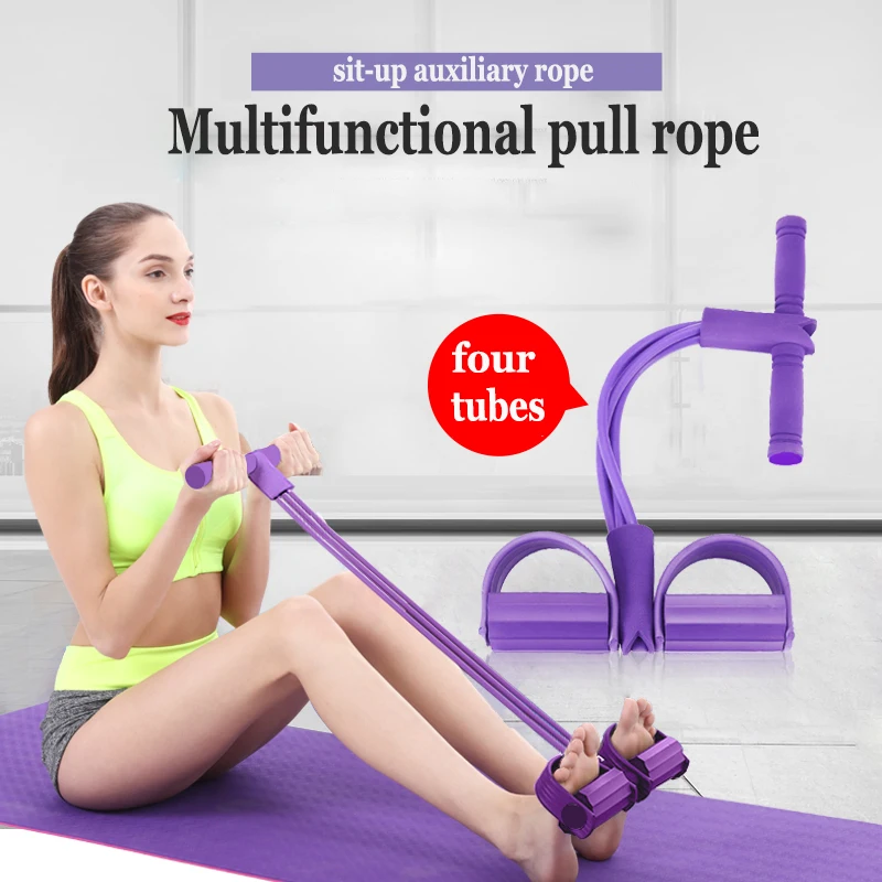 

4-Tube Multifunctional Pull Rope Pedal Elastic Rope Leg Puller Expander Yoga Pilates Fitness Belt Slimming Tool Training Indoor