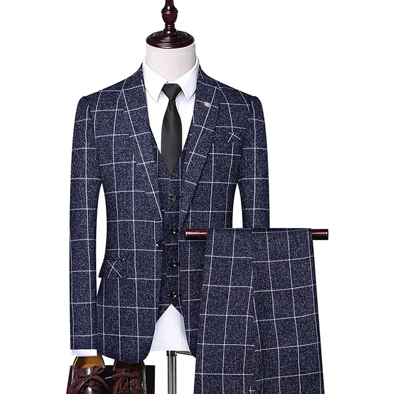 Клетчатый мужской костюм Traje de Hombre Trajes мужские часы Fiesta Terno Masculino Homme Mariage мужская