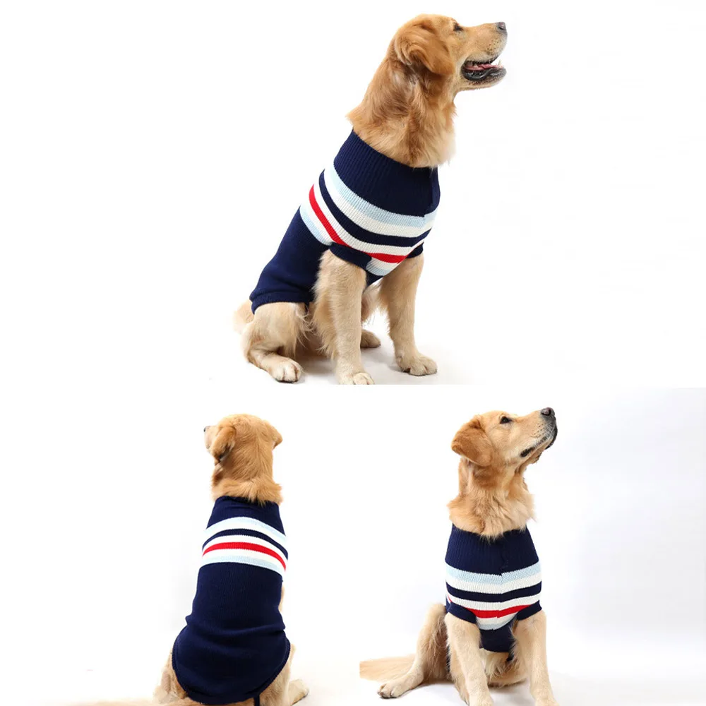 Свитер в полоску для больших собак зимняя теплая одежда маленьких пальто