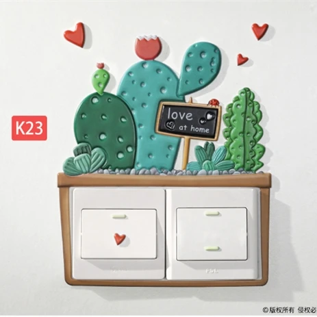

Cute Cartoon 3D stickers Cactus Fluorescent Wall Stickers On-off Switch Stickers Kids Light Switch Home Decorations