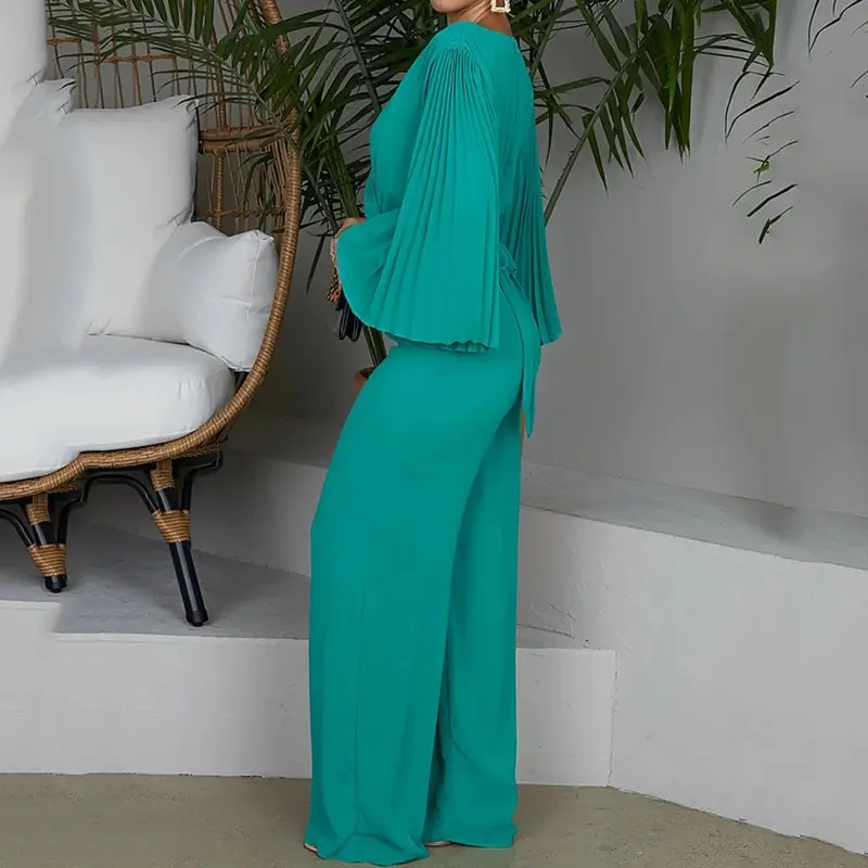 Женский комбинезон размера плюс 2XL с v образным вырезом и широкими штанинами