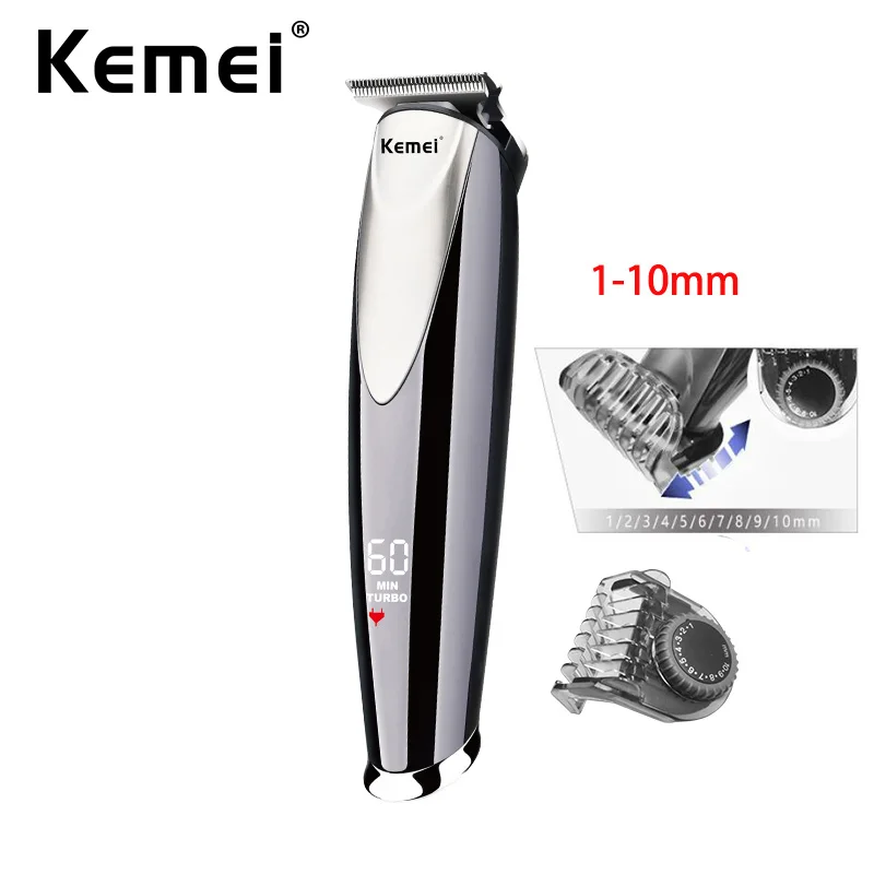 Kemei Electric Turbo Hair Clipper Rechargeable Cordless 0mm T-blade Trimmer Finishing Machine LCD Display 10 In 1 Guards | Бытовая