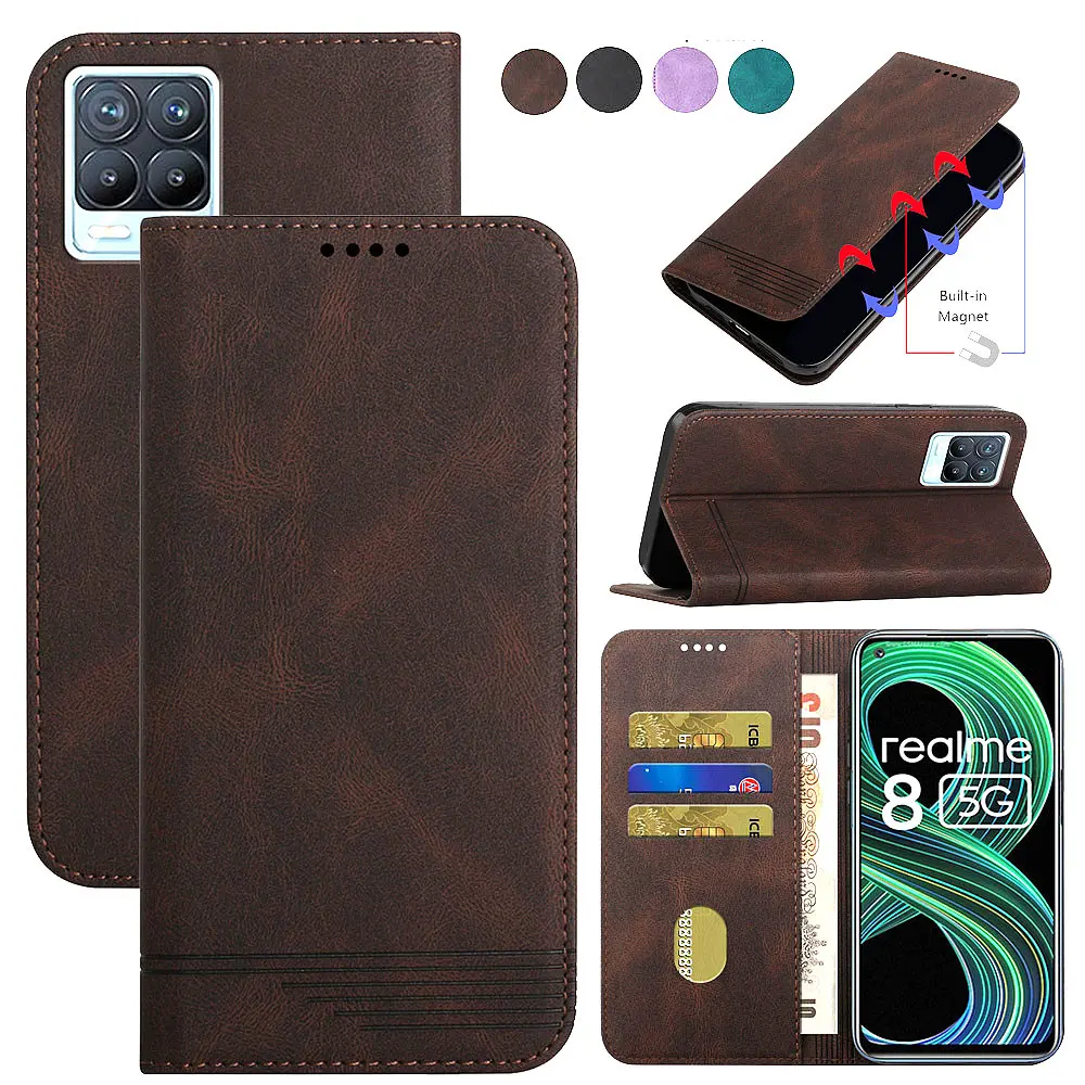 strong mangetic flip cover for realme 7 7i 7 pro 8 8 pro c12 c15 c17 pu leather wallet case for narzo 30 pro 20 pro phone covers free global shipping