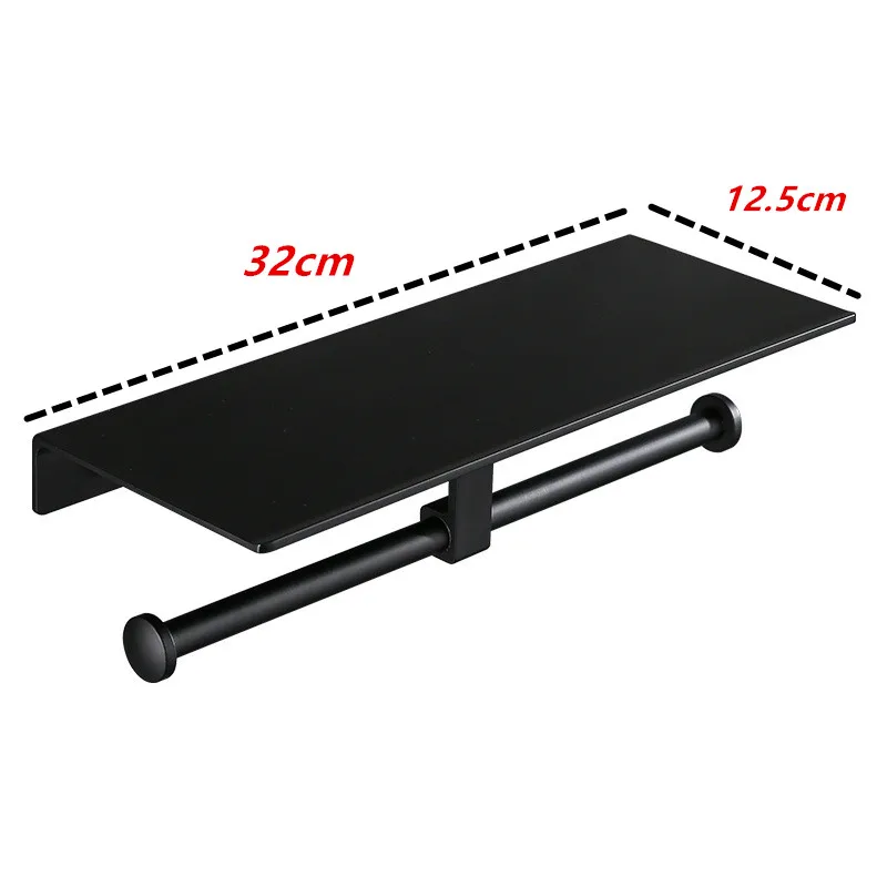 Матовый черный двойной держатель для туалетной бумаги, аксессуары для ванной комнаты, полка для полотенец, алюминиевый материал.