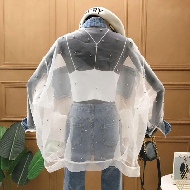 Женские джинсы с длинным рукавом QT62 летние свободные большого размера кружевной