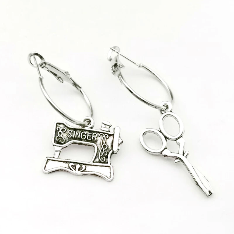 Мини швейная машина рулетка кулон ножницы Серьги мужчины женщины ювелирные