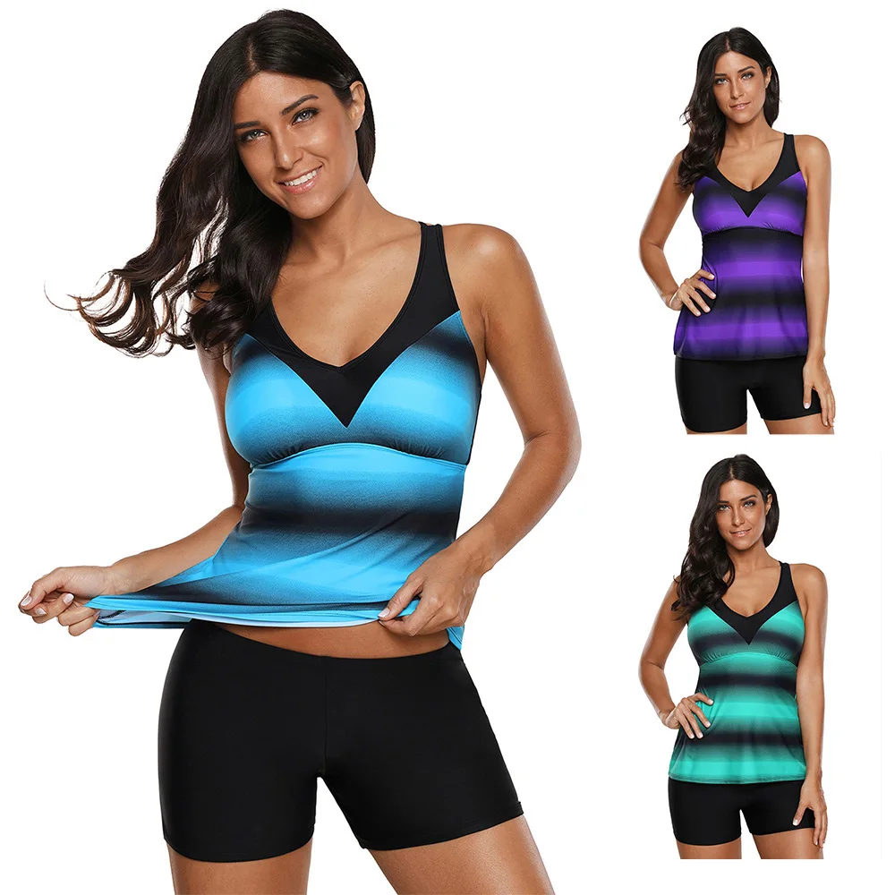 

Women Fashion New Two Piece Swimsuit Summer Push Up Stripe Print Tankini Set Sport Swimming Suit Bathing Suit Beach Swimwear -40