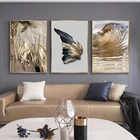 Картины на холсте с узором из перьев, современное нордическое абстрактное искусство, плакаты с золотыми перьями