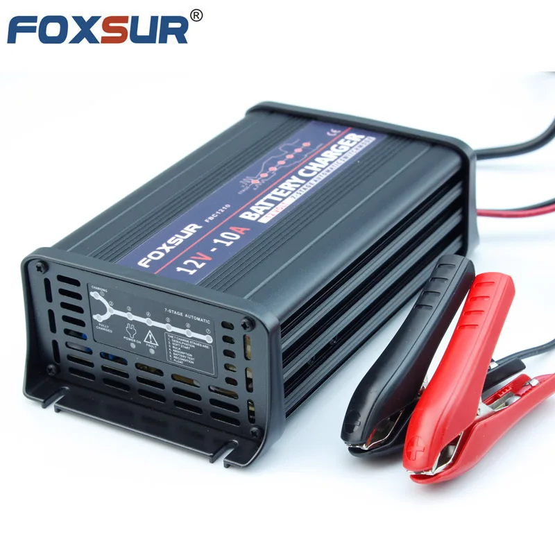 FOXSUR мотоцикл автомобильное зарядное устройство для быстрой зарядки 12v 10A/20A 7-ступенчатая свинцово-кислотный высокой мощности умное устройство для зарядки - Цвет: 12V 10A