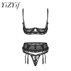 Женское прозрачное кружевное экзотическое нижнее белье, бюстгальтер на косточках с открытыми чашками и трусики-стринги, нижнее белье с подвязками