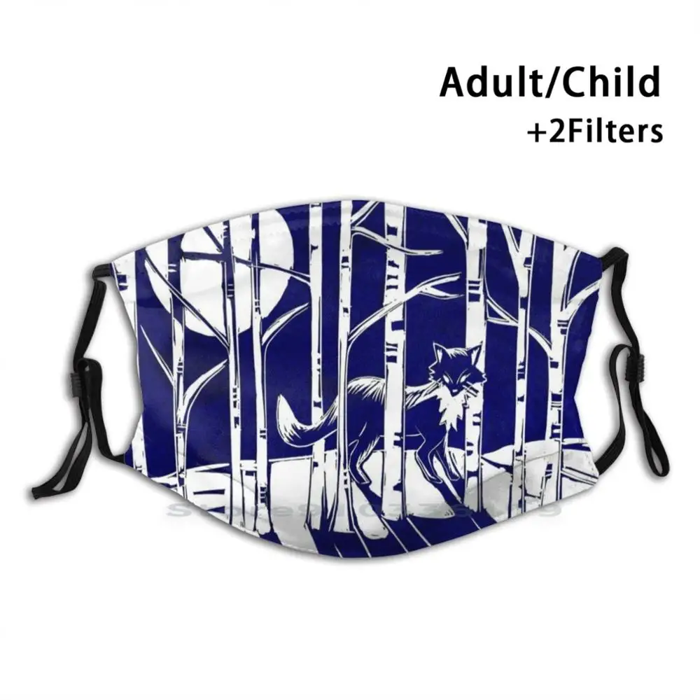 Лисица в лунном свете Linocut печати многоразовые Pm2.5 фильтр Сделай Сам маска для рта
