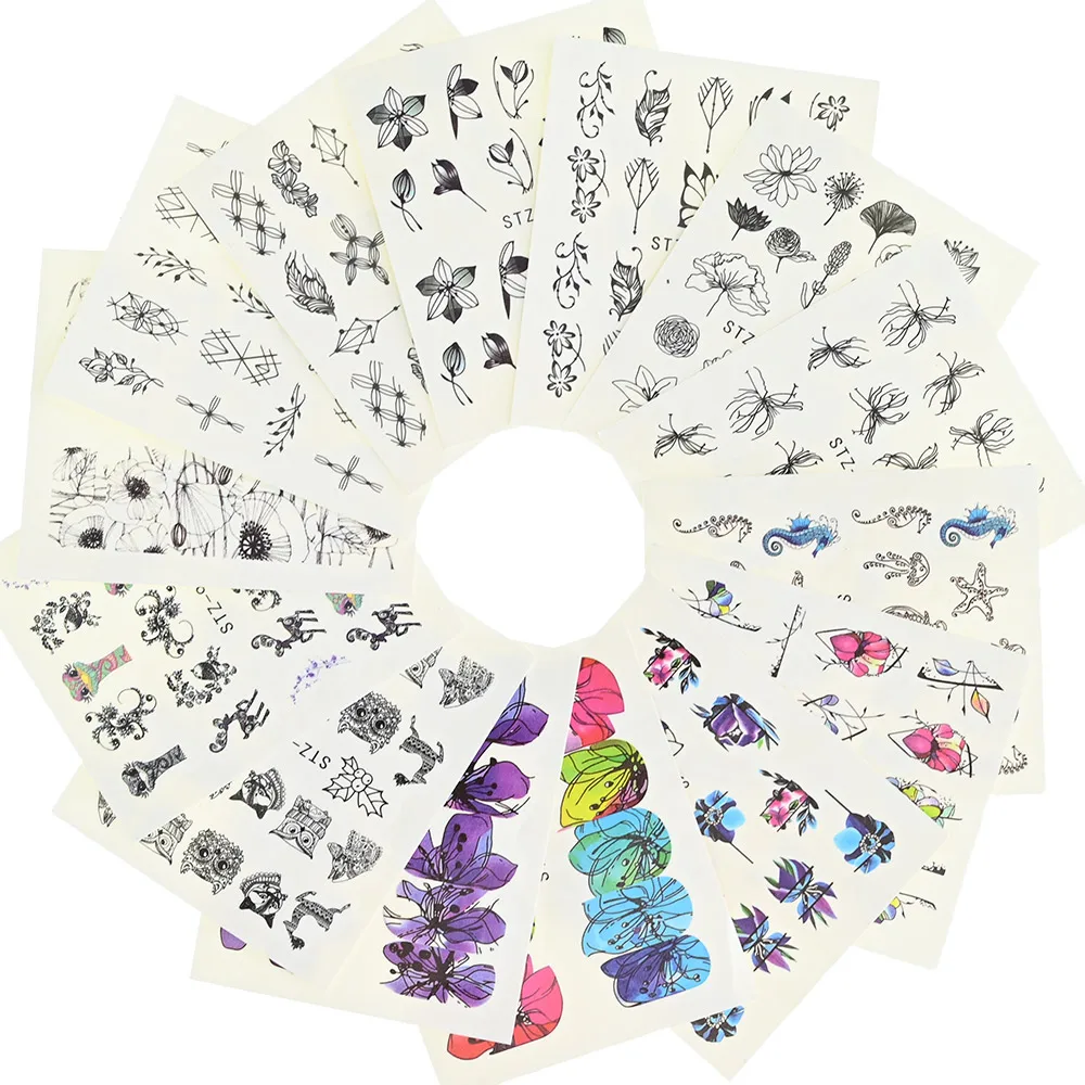 

14 Pcs/Set Popular Watercolor Painting Gel Nail Stickers French Ink Watermark Nail Decal Flower Animal Nails Art Decorations LK1