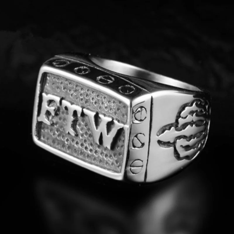 

Trend Punk Fashion Victory FTW Letter Middle Finger Rock Ring Mens Womens Ring Gift