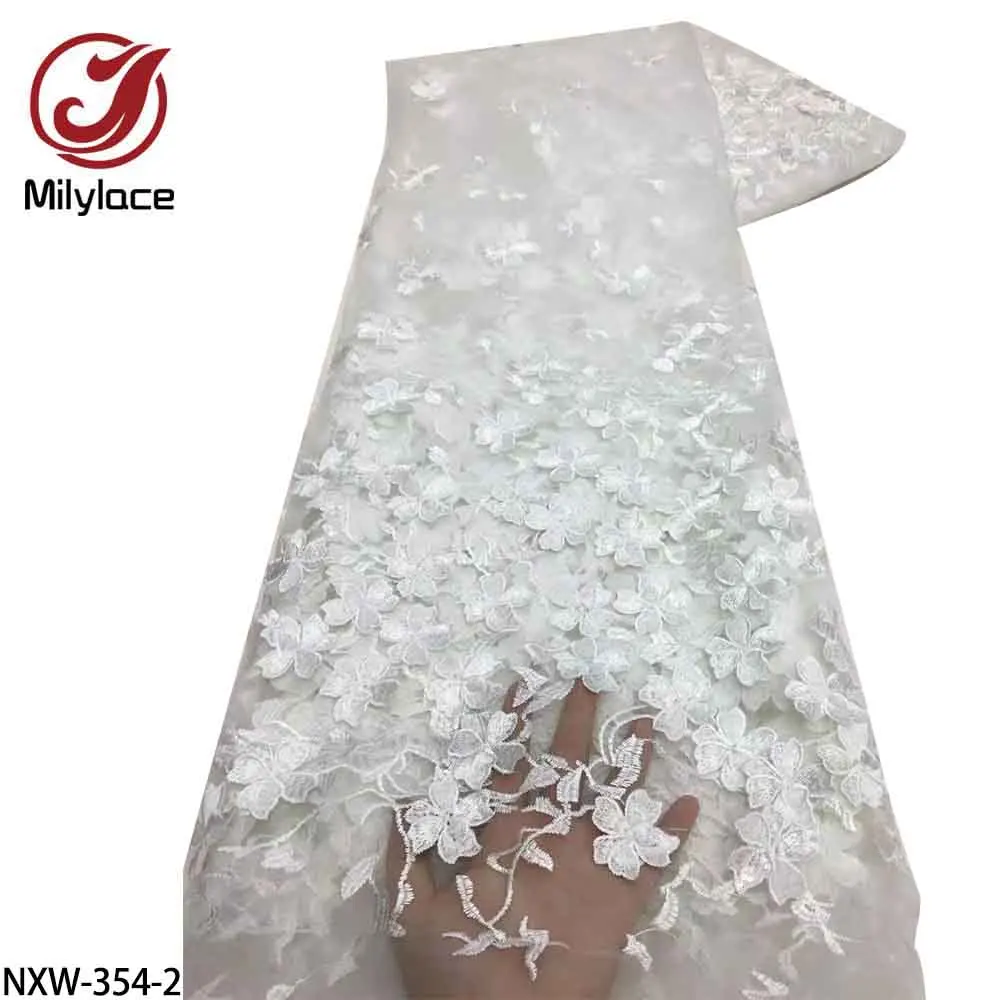 

Beautiful 3D Flowers Lace Mesh Fabric 2021 High Quality French Tulle Lace Fabric for Nigeria Party NXW-354