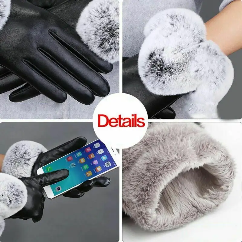 Женские перчатки из ПУ кожи с сенсорным экраном теплые варежки искусственного
