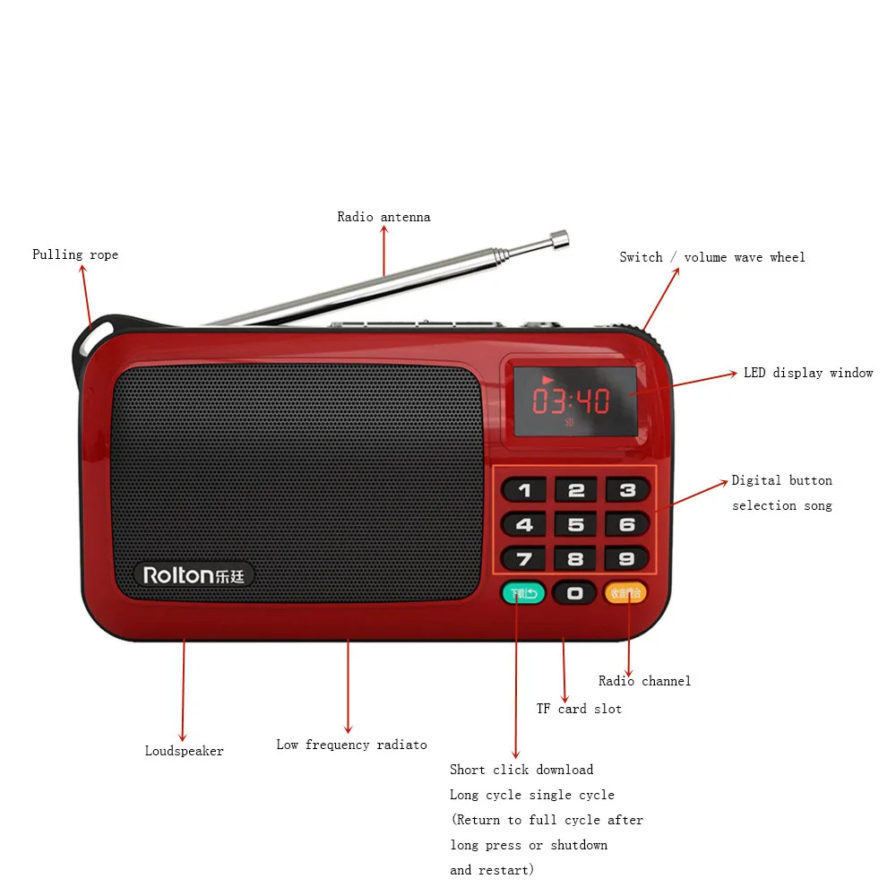 Портативный TF карта Rolton W405 USB мини FM радио с ЖК дисплеем сабвуфером MP3 музыкальный