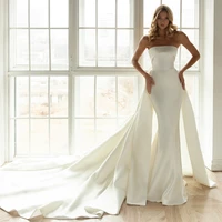 exquisite strapless sleeveless wedding dresses sheath white floor length sexy open back with zipper bow sweep train bridal gowns