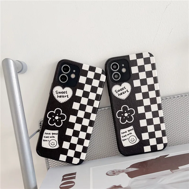 

Black White Checkerboard Splice Phone Cases For iPhone 13 12 ProMAX Cover For iPhone 6 6S 7 8 Plus 11 Pro XR X XS soft TPU Cover