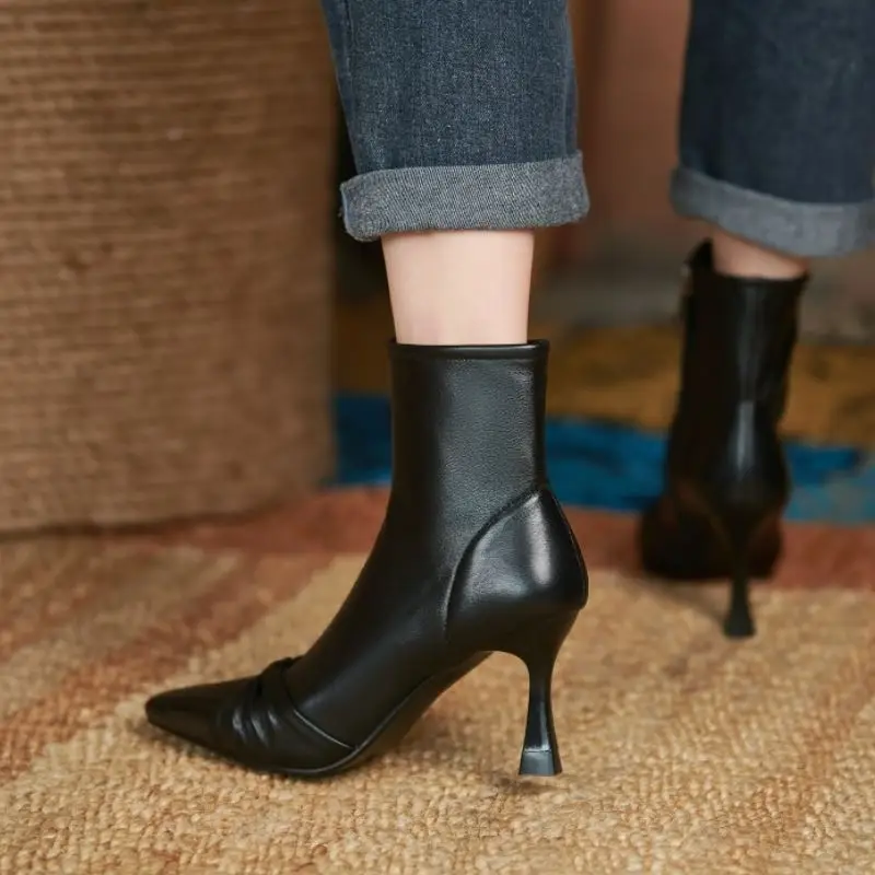 

KemeKiss Size 31-42 High Heel Women Ankle Boots Real Leather Strange Heel Women Shoes Fashion Party Short Boots Women Footwear