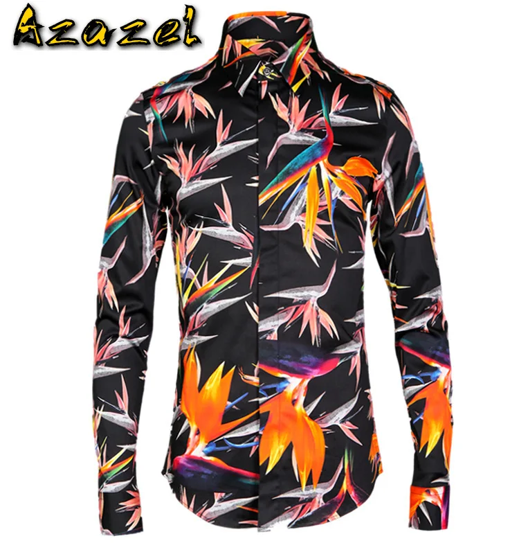 

Azazel Men Shirt Luxury Birdie Over Print Shirt Men Casual Long Sleeve Slim Fit Mens Dress Shirts Plus Size 4xl Shirt Man