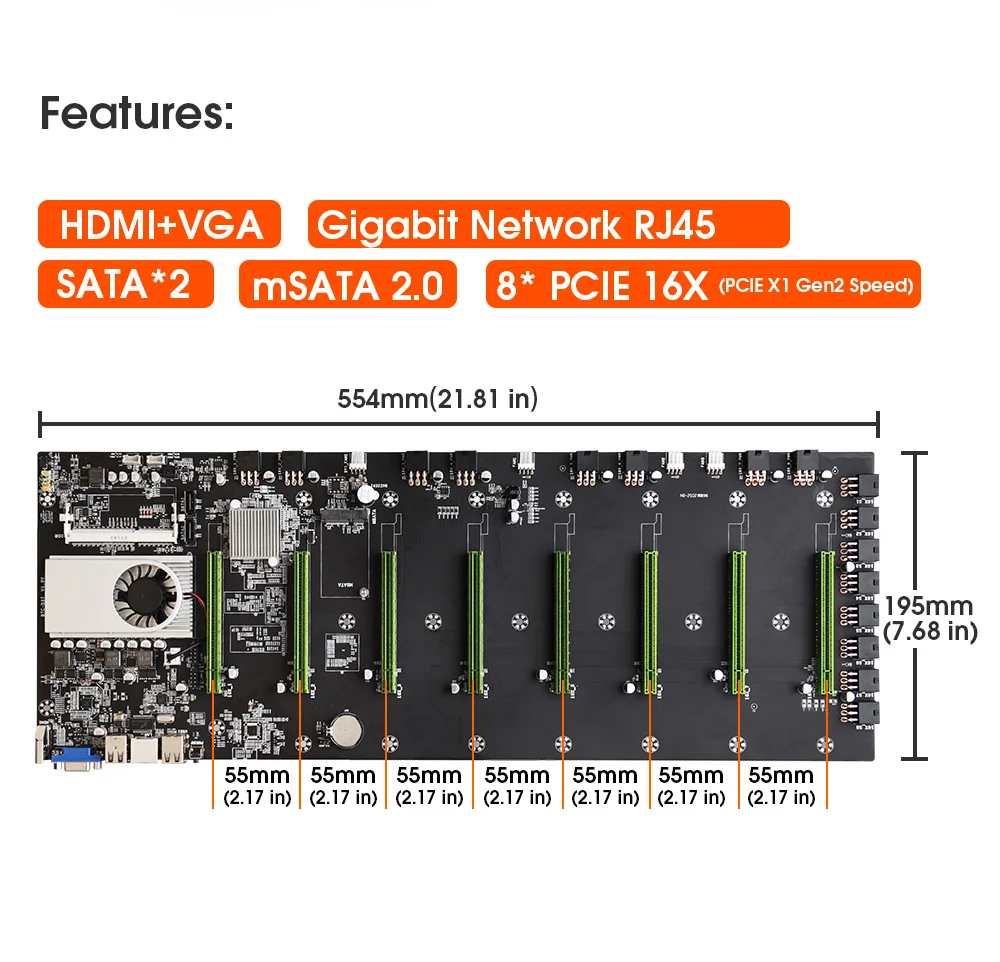 Материнская плата для майнера ETH BTC T/D37 комплект из 8 слотов GPU DDR3 встроенная память