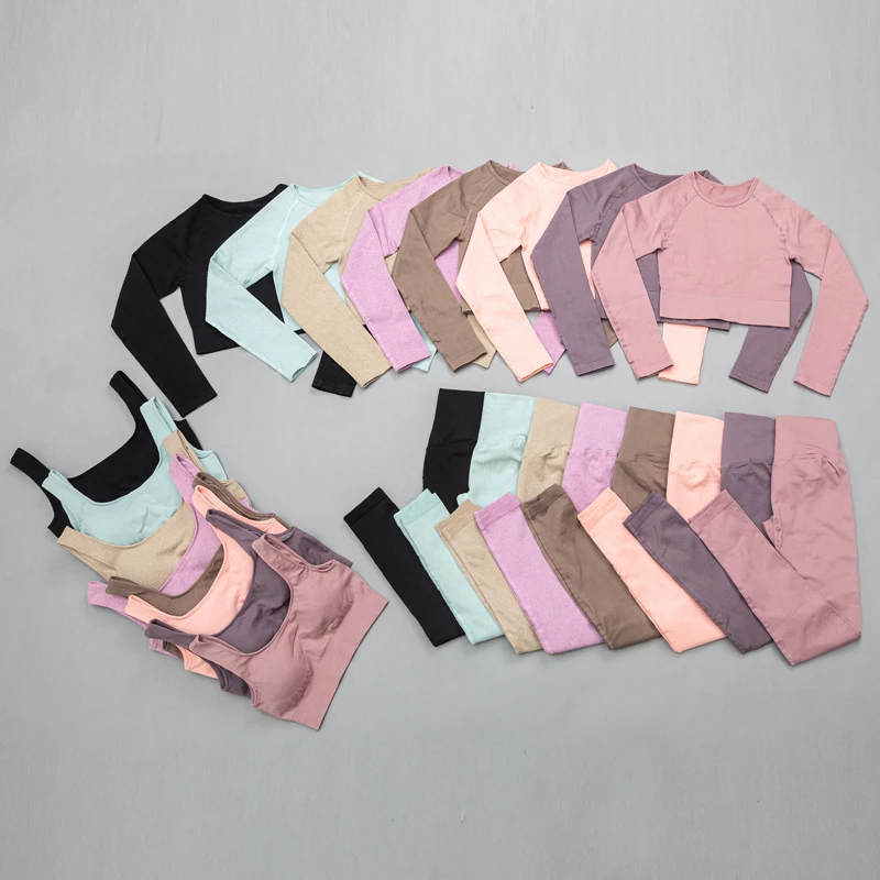 

Спортивные Леггинсы с высокой талией, Женская Спортивная одежда для спортзала, бесшовный Женский костюм для фитнеса и йоги, Высокоэластичн...