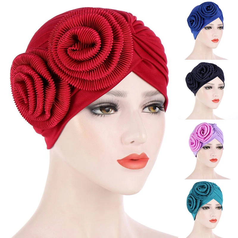 

Two Big Flower Decals Indian Hat Solid Color Hot Selling Round Resuable Night Cap Head Cover Sleep Hat Hair Accessories