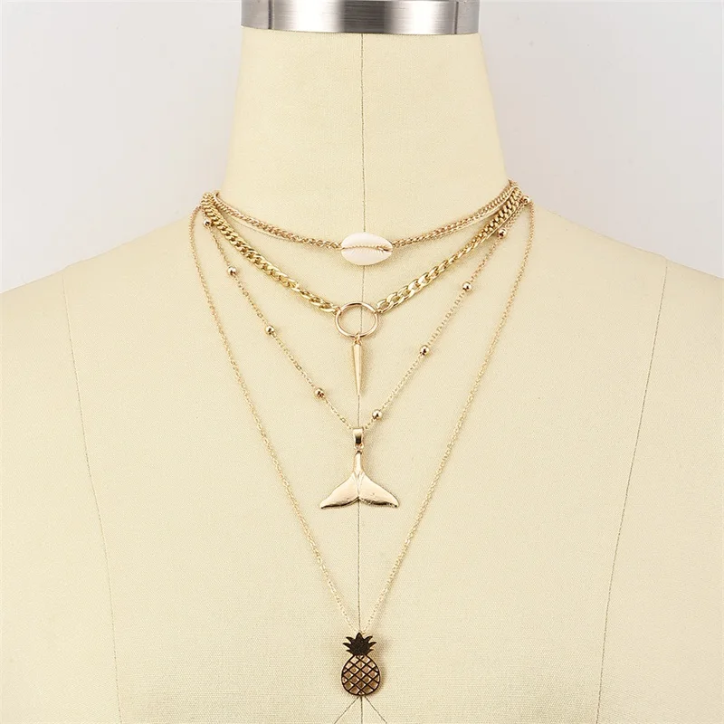 Женское Ожерелье 4 шт./компл. Модная Золотая подвеска в виде рыбьего хвоста с