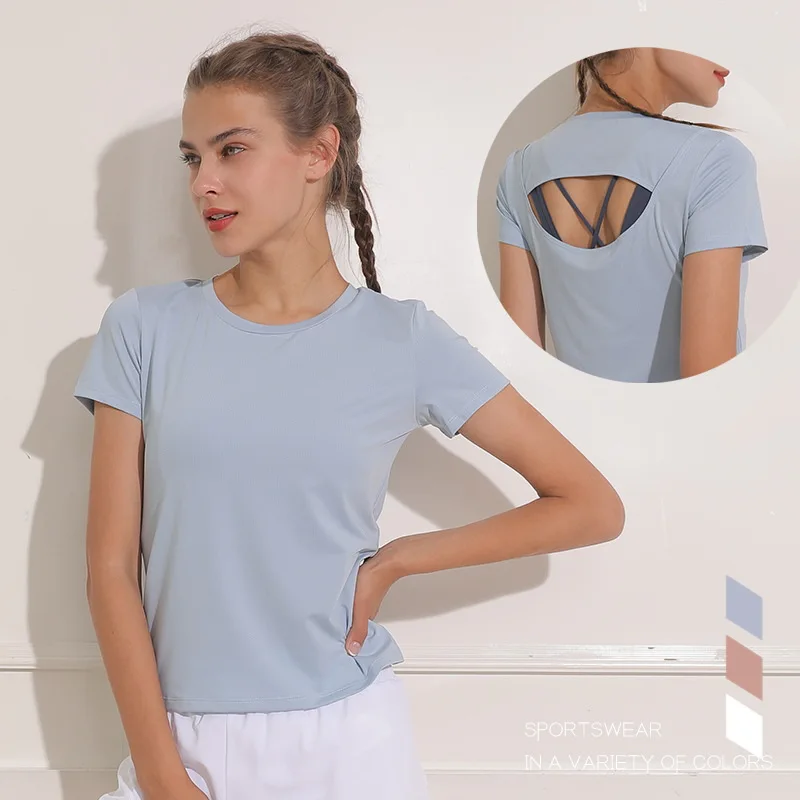 

Футболка женская эстетичная с вырезами на спине и коротким рукавом