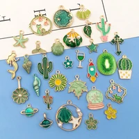 5pcslot zinc alloy enamel gold plated green mix fashion charms pendant fordiy handmade findings necklace earring jewelry making