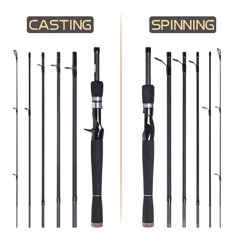 New!Carbon Spinning Fishing Rod Superhard Lure Wt:1.8-14g Casting Fishing Rod Portable 6 Section Outdoor Casting Lure Rod