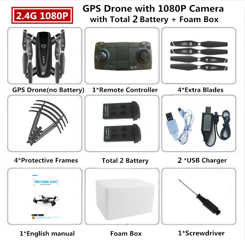 1080 2.4G Foam Box 2 S167 RC Дрон с GPS 4K Квадрокоптер с 4 K/1080 P 5G WiFi FPV HD широкоугольная камера складной Квадрокоптер Дрон VS E58 SG906 F11 XS812 - Цвет: 1080 2.4G Foam Box 2